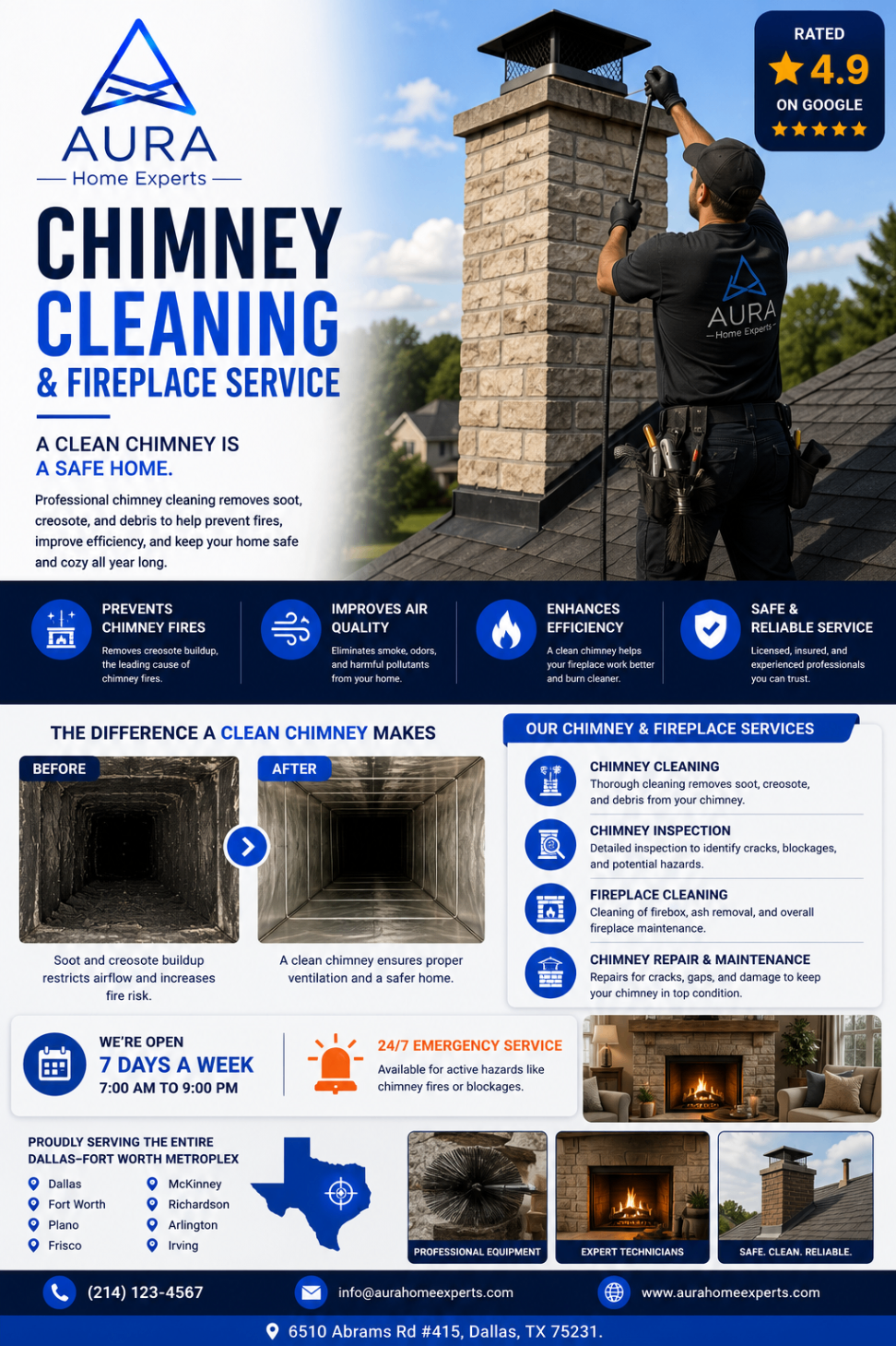 Aura Home Experts chimney cleaning promotional graphic